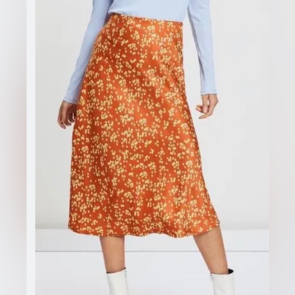 Cotton-on burnt orange floral silky midi skirt